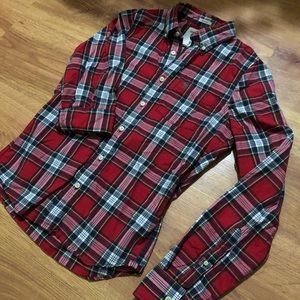 MENS RED PLAID BUTTON UP SHIRT